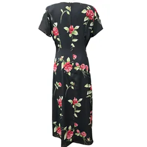 Vintage 90s Dawn Joy Floral Midi Dress Womens 5/6 Black Red Rose Romantic Goth thumbnail 3