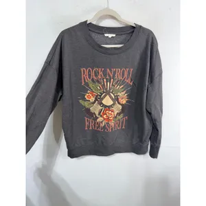 Maurices Sweatshirt Rock N Roll Free Spirit Pullover Large Gray Rocker Graphic thumbnail 2