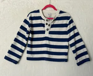 Evereve Womens Navy White Striped Henley Pullover Sweatshirt‎ Size S Small thumbnail 1