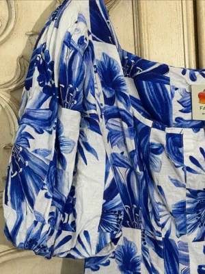 Farm Rio Garden Tiles Linen Puff Sleeves Mini Dress Size Large thumbnail 9