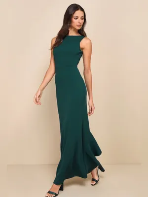 Lulus NWT Women XL Emerald Exquisite Refinement Backless Bow Ruffled Maxi Dress thumbnail 4