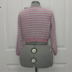 Free people gray pink striped crop off the shoulder sweater pullover size XS thumbnail 7
