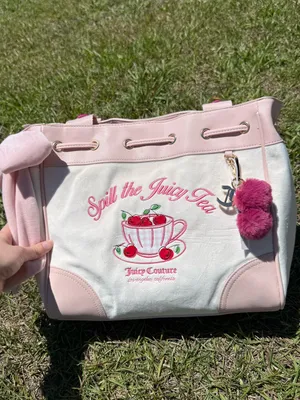 Juicy Couture Spill The Juicy Tea Cherry Tote Bag Pink Cream Shopper New thumbnail 2