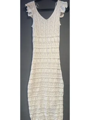 Freshman 1996 Womens Small Crochet Knit Midi Dress Cream Boho Coquette Y2K thumbnail 6