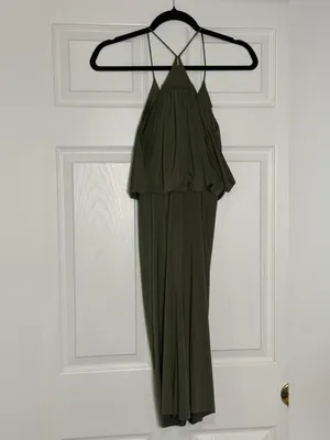 MISA Domino Tie Front Draped Ruched Knee Length Dress Olive Green Size XS NWT thumbnail 4