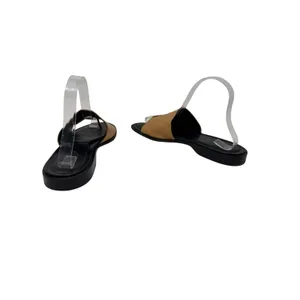 Tod's Leather Toe Ring Flat Slide Sandals Tan Black Made in Italy Size 8 thumbnail 9