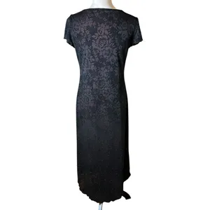 Vintage Y2K AGB Black Sparkle Floral Hi-Low Dress Sz 6 | Goth Party Made‎ in USA thumbnail 4