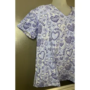 I Love Scrubs Shirt Womens Large Blue Heart V Neck Scrub Tunic Top Medical thumbnail 2
