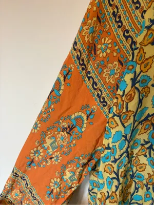Bohemian Floral V-Neck Dress in Turquoise & Orange thumbnail 4