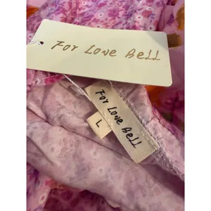 For Love Bell Pink fancy Floral Ruched Mini Dress Long Sleeve Ruffle L dainty y2 thumbnail 8