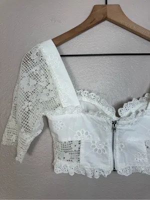 More To Come Kallie Crop Top Eyelet Lace Embroidered White XS $68 Revolve thumbnail 10