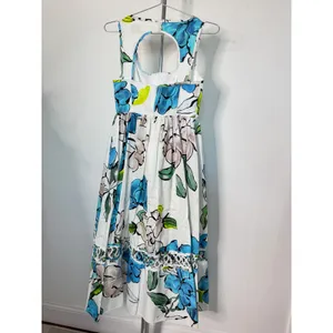 Aje Erika Dress White Blue Floral Excellent Cutout Back Midi Cotton thumbnail 5