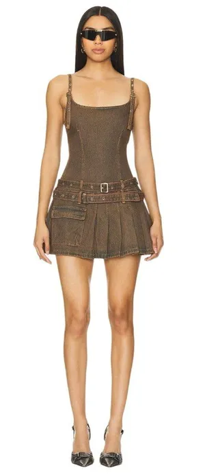 LIONESS Biker Mini Dress in Petrol Medium New Womens Denim thumbnail 1