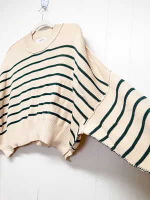 NEW CARLY JEAN LOS ANGELES CJLA Avila Cropped Sweater Green Stripe 2X thumbnail 2