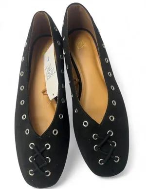 Time and‎ Tru Black Eyelet Lace-Up Ballet Flats with Grommet Detail thumbnail 1