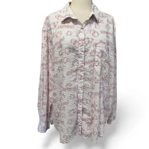 Aerie Wicked Shirt XL Pink White Button Up Seersucker Romantic Floral Indie New thumbnail 2