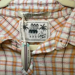 Maison Scotch The Cruise Collection Plaid Sleeveless Shirt‎ Dress Orange Brown L thumbnail 3