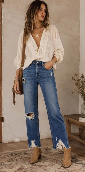 We The Free Distressed Straight Leg Jeans High Rise Raw Hem Blue Denim‎ Women's thumbnail 1