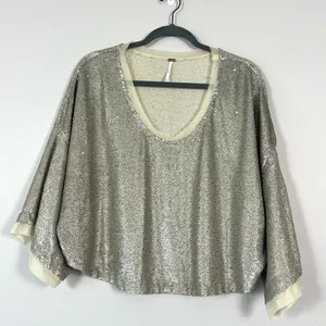 Free People Champagne Dreams Mini Sequin Dolman Sleeve Top XS thumbnail 6