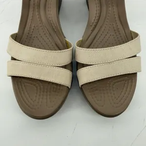 Crocs Leigh II Ankle Strap Wedge Sandal Beige Tan Women 10 Y2K Comfy Beach Vacay thumbnail 2