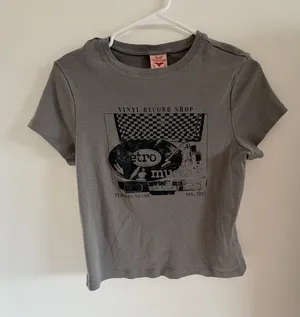 gray Self Esteem vintage-style crop graphic baby tee thumbnail 1