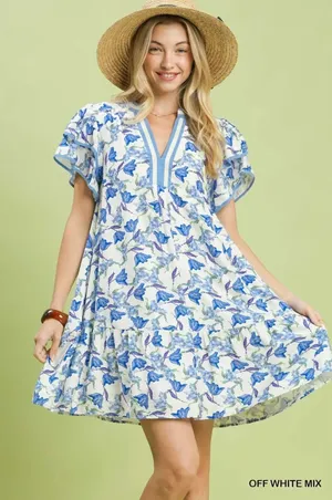 Umgee‎ Floral Flutter Sleeve Tiered Dress - Small thumbnail 1