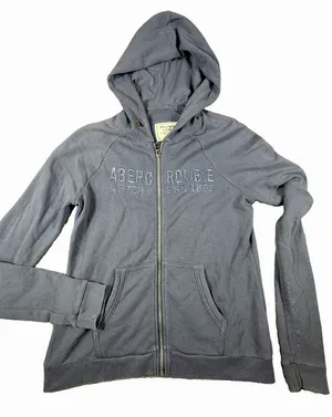 VTG Abercrombie & Fitch Hoodie Women M Blue Embroidered Big Logo Zip Up Y2K 90's thumbnail 1