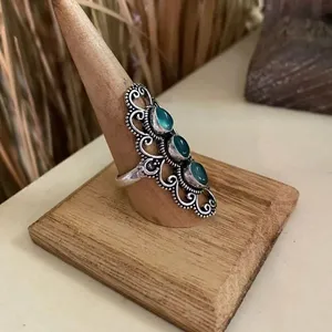 Green Onyx Boho Sterling Silver Gemstone Ring Size 9.5 Silver thumbnail 3