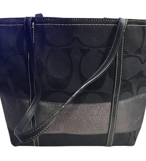 Coach Signature Stripe Tote Bag black jacquard fabric silver metallic stripe thumbnail 1