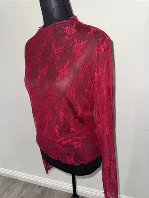 Liberty Love Crimson Lace Long-Sleeve Sheer Top thumbnail 3
