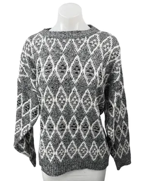 Vintage Poplar Gray Fair Isle Diamond Knit Holiday Christmas Sweater Top Size XL thumbnail 1