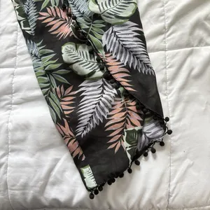 Womens Wide Leg Floral‎ Tropical Beach Summer Cover Up Flowy Drawstring Green thumbnail 2