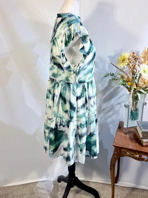 💥Marie Oliver Neelie Abstract Print Silk Blend Button Front Shirt Dress~XS🧡 thumbnail 4