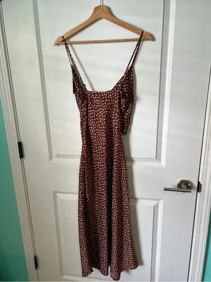 Urban Outfitters Polka Dot Brown Silk Midi Dress Size XS Wedding Guest thumbnail 4