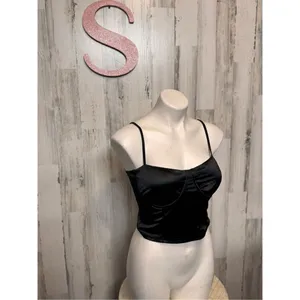 Love University Black Satin Bustier Crop Top – Size S thumbnail 4