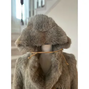 Vintage Faux Fur Taupe Brown Toggle Button Hooded Coat thumbnail 8