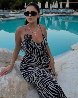 Zara dress maxi zebra animal print flower open back bodycon evening wedding thumbnail 1