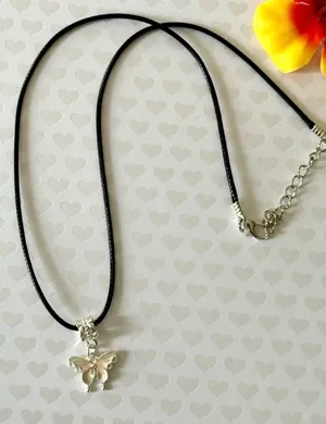 Pink Butterfly Necklace (732) Silver thumbnail 3