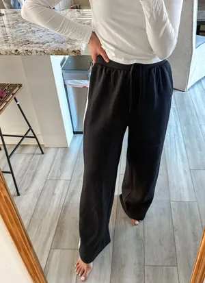 All in Motion Black Wide Leg Track Pants White Side Stripe Size M thumbnail 1