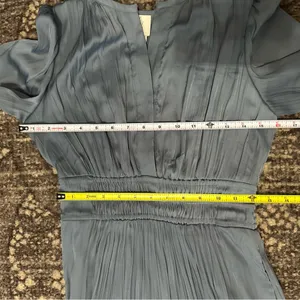 Joie Women’s Size S Dusty Blue V-Neck Smocked Waist Silky Flutter Sleeve Dress thumbnail 7