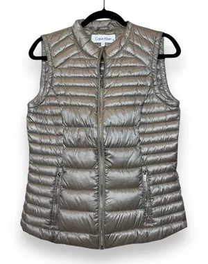 Calvin Klein Women's‎ Vest Performance Puffer Zipper Duck Down Gray Jacket Sz S thumbnail 1