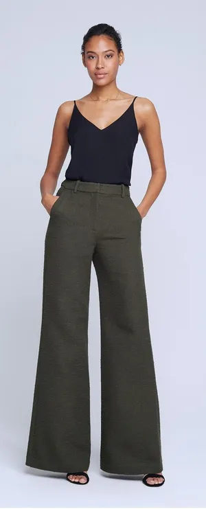 L’agence Pilar Tweed Wide Leg Pants Size 2 Green Textured Chic Quiet Luxury thumbnail 1