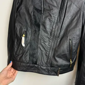 IMAN Genuine Leather Zip Jacket Sz XS Womens Fur Moto thumbnail 4