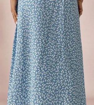 Floral Blue Midi Skirt with‎ Slit Size 2X thumbnail 1