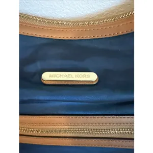 Michael Kors Kempton Tote Navy Nylon & Brown Trim Gold Tone Hardware Accents thumbnail 3