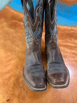 Ariat Legend Brown Leather Western Heeled Boots Turquoise Stitching size 6 thumbnail 13