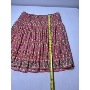 Max Studio Tiered A-Line Skirt Coral Multi Floral Print Pull-On Size Large Lined thumbnail 7