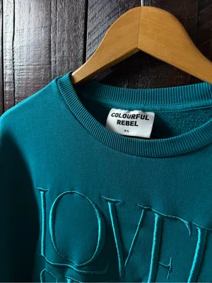 Colourful Rebel Teal 'Lovers & Rebels' Embroidered Sweatshirt Organic Cotton XS thumbnail 3