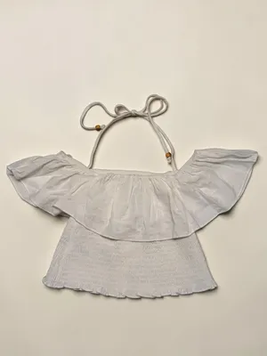 Wild Fable‎ White Smocked Halter Top Ruffle Off Shoulder Button Front XXS NWT thumbnail 2