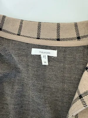 Maurices Plaid Duster Blazer Tan & Black Open Front Collared thumbnail 9